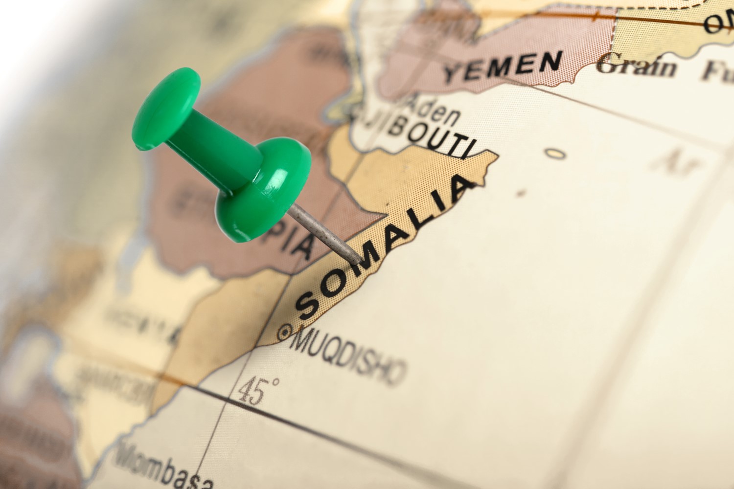 Map of Somalia with a pin on 